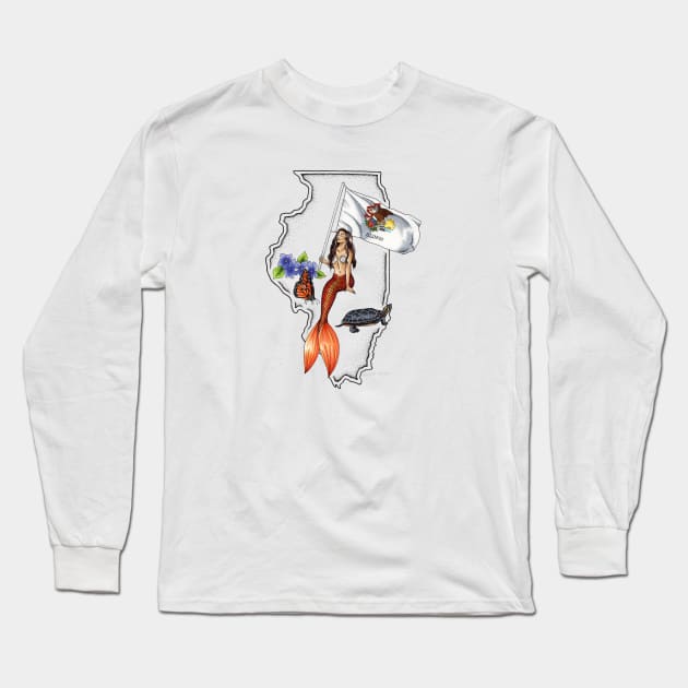 Illinois Mermaid Long Sleeve T-Shirt by Elizabeth Weglein Art